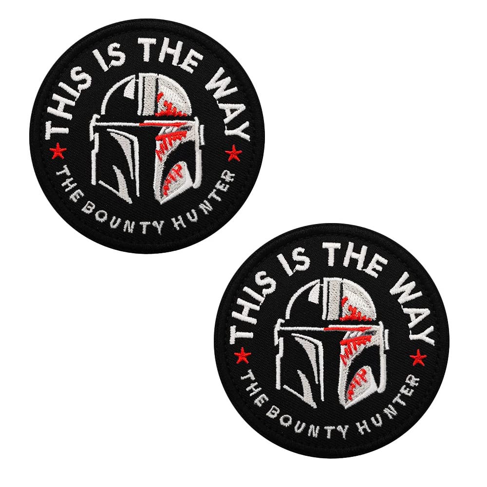 2 Pieces This is the Way Helmet Mask Tactical Bounty Hunter Patch Funny Morale Military Emblem Embroidery Hook and Loop Patch for Jacket Backpacks Clothes Vest Uniforms