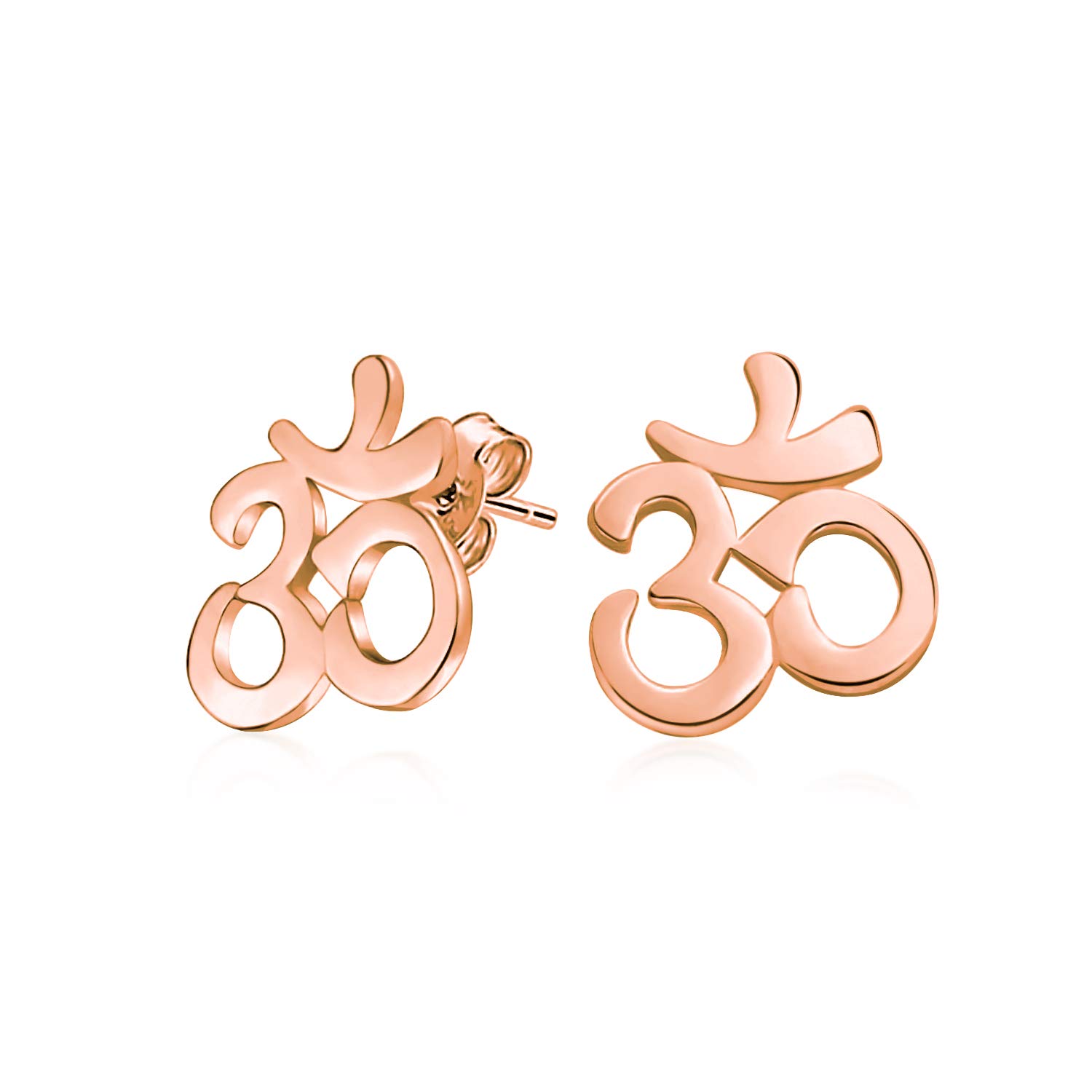 Zen Yoga Om Aum Cut Out Symbol Stud Earrings For Women Teen Yogi Rose Gold Plated .925 Sterling Silver