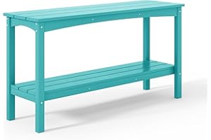 Costaelm Outdoor Plant Table, 55" HDPE Rectangle Shelf for Patio, Waterproof 2-Tier Shelf Entry Console Table, Coffee Bar Pub Side Table for Indoor/Outdoor, Balcony, Yard, Garden, Turquoise