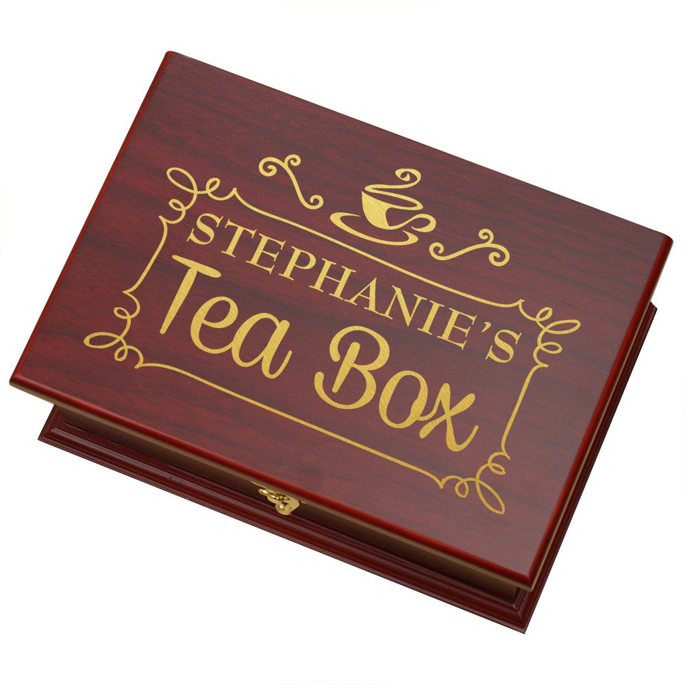 GiftsForYouNow Rosewood Personalized Tea Box, Engraved, 9" x 6.25" x 3.