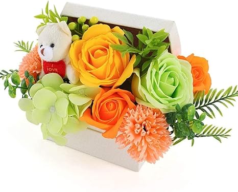 Amazon Weeksweet ソープフラワー ギフト ボックス ぬいぐるみ 枯れない花 石鹸花 薔薇 花束 誕生日 母の日 プレゼント 女性 母 お祝い 記念日 結婚祝い 入学 卒業 敬老の日 送別会 お見舞い 退職 クリスマスプレゼントなどに人気 お花の宝箱 Sサイズ メッセージカード