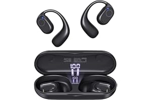 PSIER Open Ear Headphones, Bluetooth 5.3 Wireless Sports Headphones with Digital Display Charging Case 40 Hours Playtime True Earbuds with Earhooks for Running, Walking, Workout