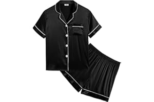 SWOMOG Silk Satin Pajamas Set Button-Down PJs Two-Piece Lounge Sets Short Sleeve Sleepwear with Long Pants