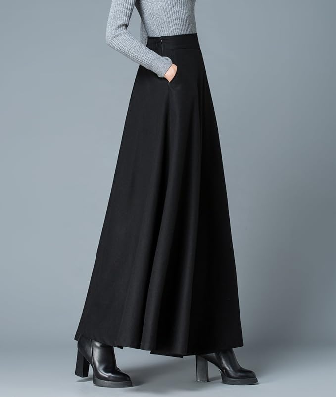black high waisted long skirt