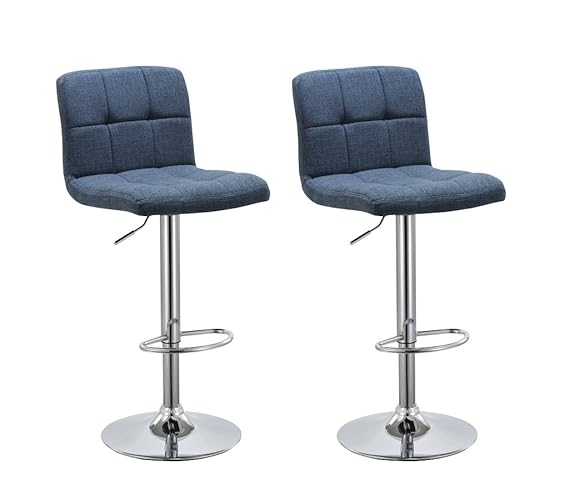 Barhocker 2X Barstuhl Blau aus Textil Leinen Tresenhocker Bar Sessel Gut Gepolstert höhenverstellbar mit Lehne Duhome 0744