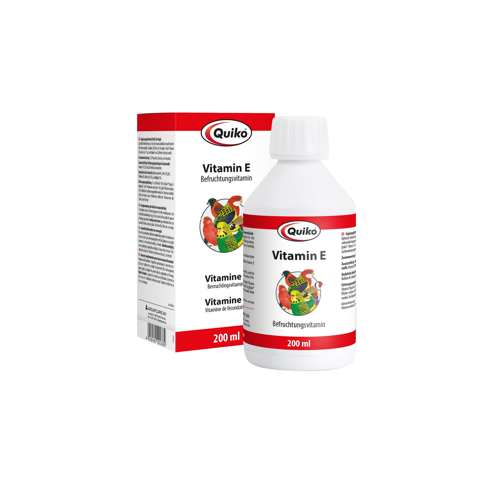 Quiko Vitamin E 200ml liquid - Highly effective fertilization vitamin for pet birds, racing pigeons & chickens - Supports breeding & promotes excellent breeding results