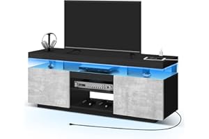 HOMMPA LED TV Stand with Power Outlets for 70/65/60/55 inch TV Modern Entertainment Center with Storage, Gaming TV Consoles with LED Lights Game Cabinet for Living Room Grey& Black