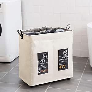 HQ Cesto de lavandería de 2 compartimentos, cesta grande ...