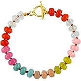 GEMSYMPHONY 8mm Natural Gemstone Beads, Pastel Multi-Color Rondelle Beaded Bracelet – 18 Inch Hypoallergenic Gold Plated Chain – Dainty Handmade Jewelry for Women, Gift Idea (Colorful (Bracelet))
