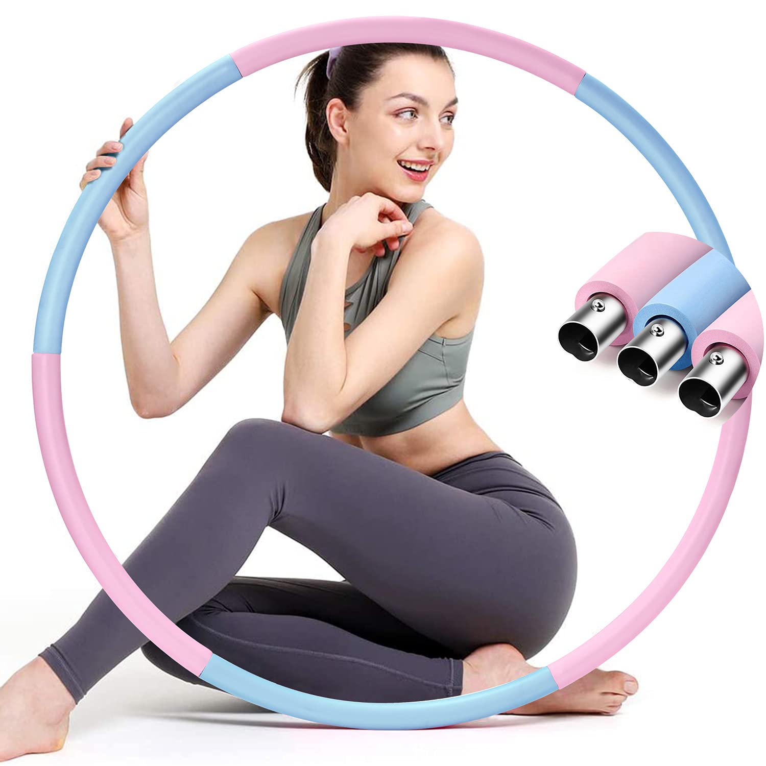 colorfarm Weighted Fitness Exercise Hoop for Adults & Beginners Weight Loss Sports Exercise Hoops Detachable Design 6 Sections Stainless Steel Tube Workout Equipment for Women Men