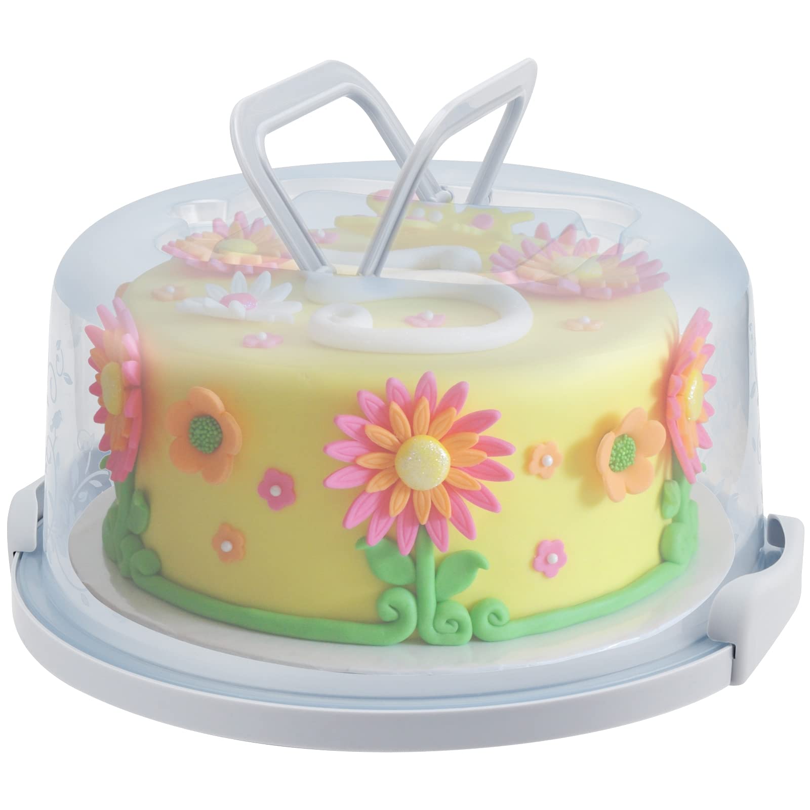 MUKLEI 26 cm Cake Carrier, Round Cake Carrier with Lid, Portable Plastic Cake Box with Handle，Cake Storage Container for Cookies Desserts Cupcake