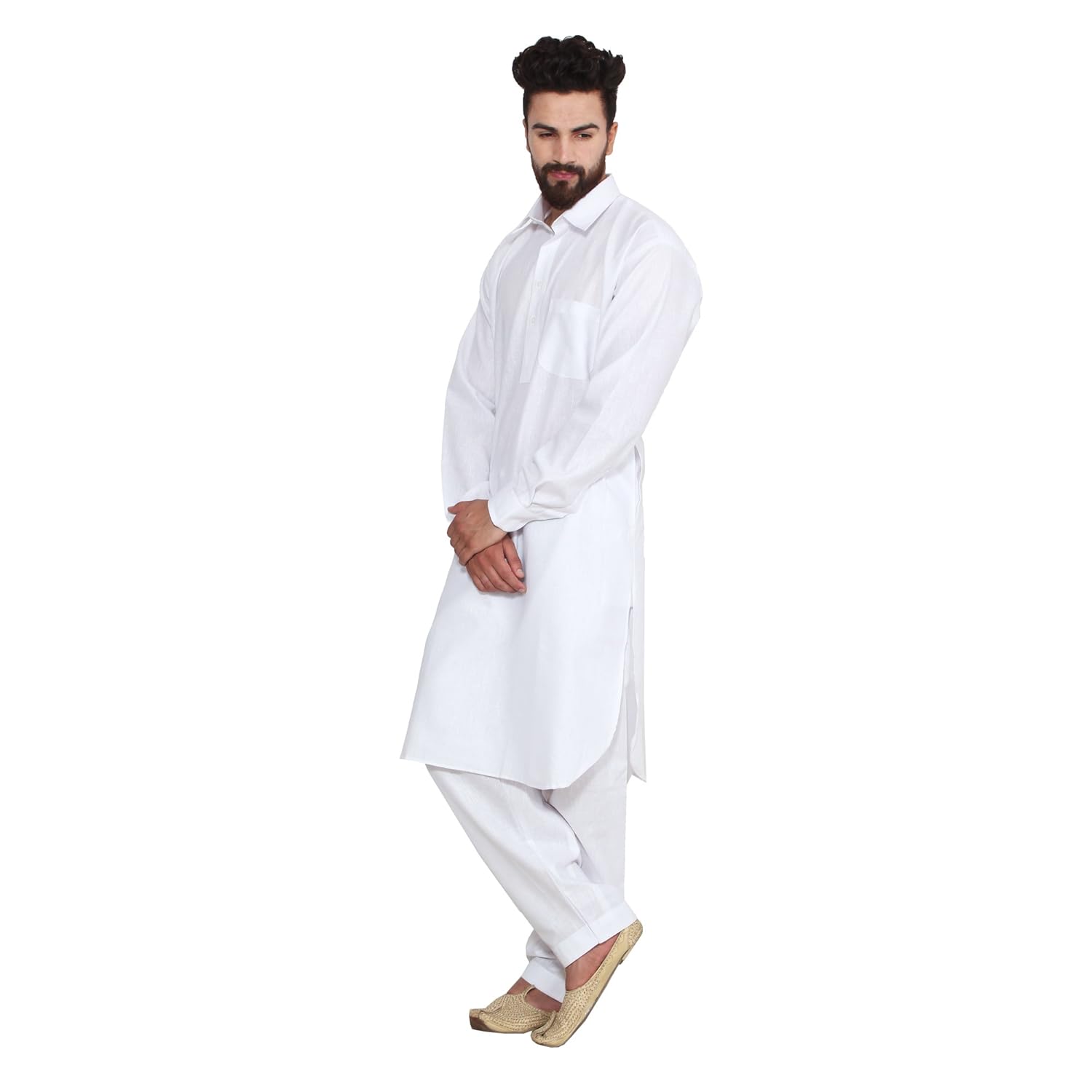 sojanya (since 1958) men's white cotton linen pathani kurta salwar