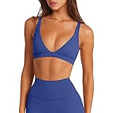 LASLULU Womens Deep V-Neck Sports Bra Padded Wireless U Back Workout Bra Low Impact Gym Workout Yoga Crop Tops