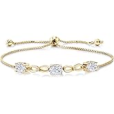 Gem Stone King Infinity 3-Stone Bracelet for Women with Gemstone Birthstone and White Moissanite Accents | 18K Yellow Gold Plated Silver | Oval 7X5MM and Round 1.3MM | Fully Adjustable to 9 Inch