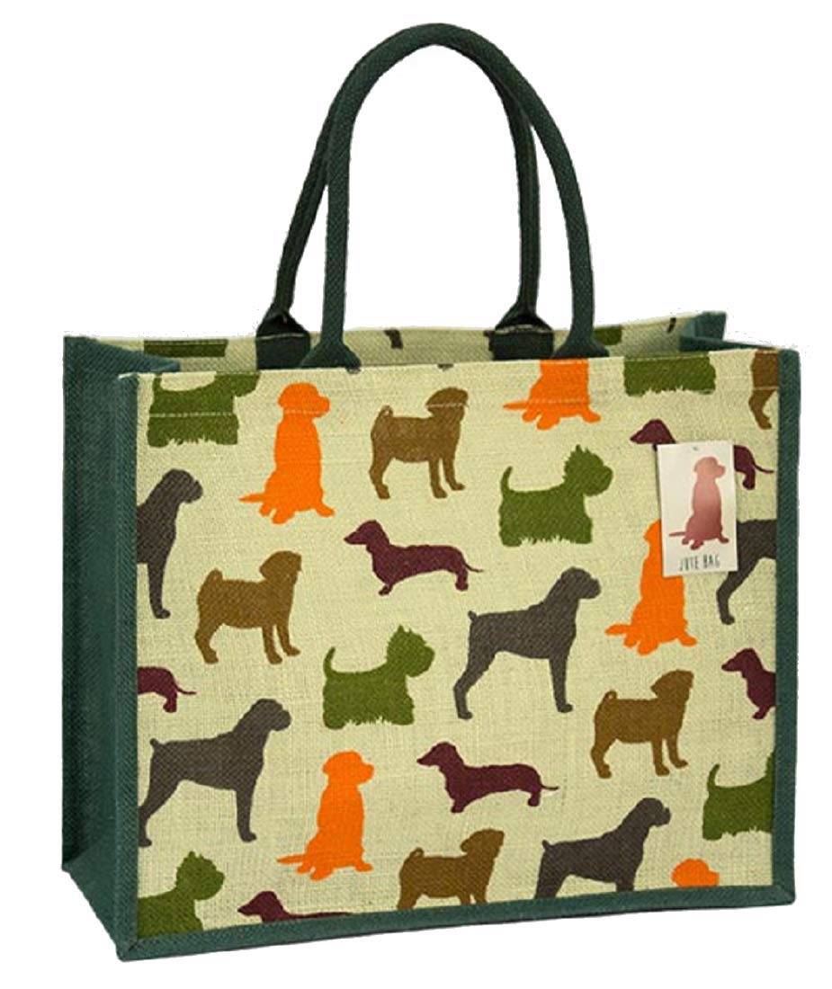 Box Shaped Eco Friendly Jute Shopping Bag with Gusset (Dogs)