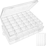 Outuxed 2pack 36 Grids Clear Plastic Organizer Box Storage Container Jewelry Box with Adjustable Dividers for Beads Art DIY C