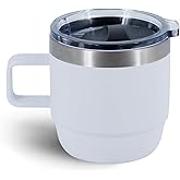 ZREGGUR 10 oz Stackable Mug, Stainless Steel cup with handle, Vacuum Insulated Espresso/Coffee Mug, shot Glass Set for 1-Piece Set for Coffee, Spirits, Wine, Tea- white