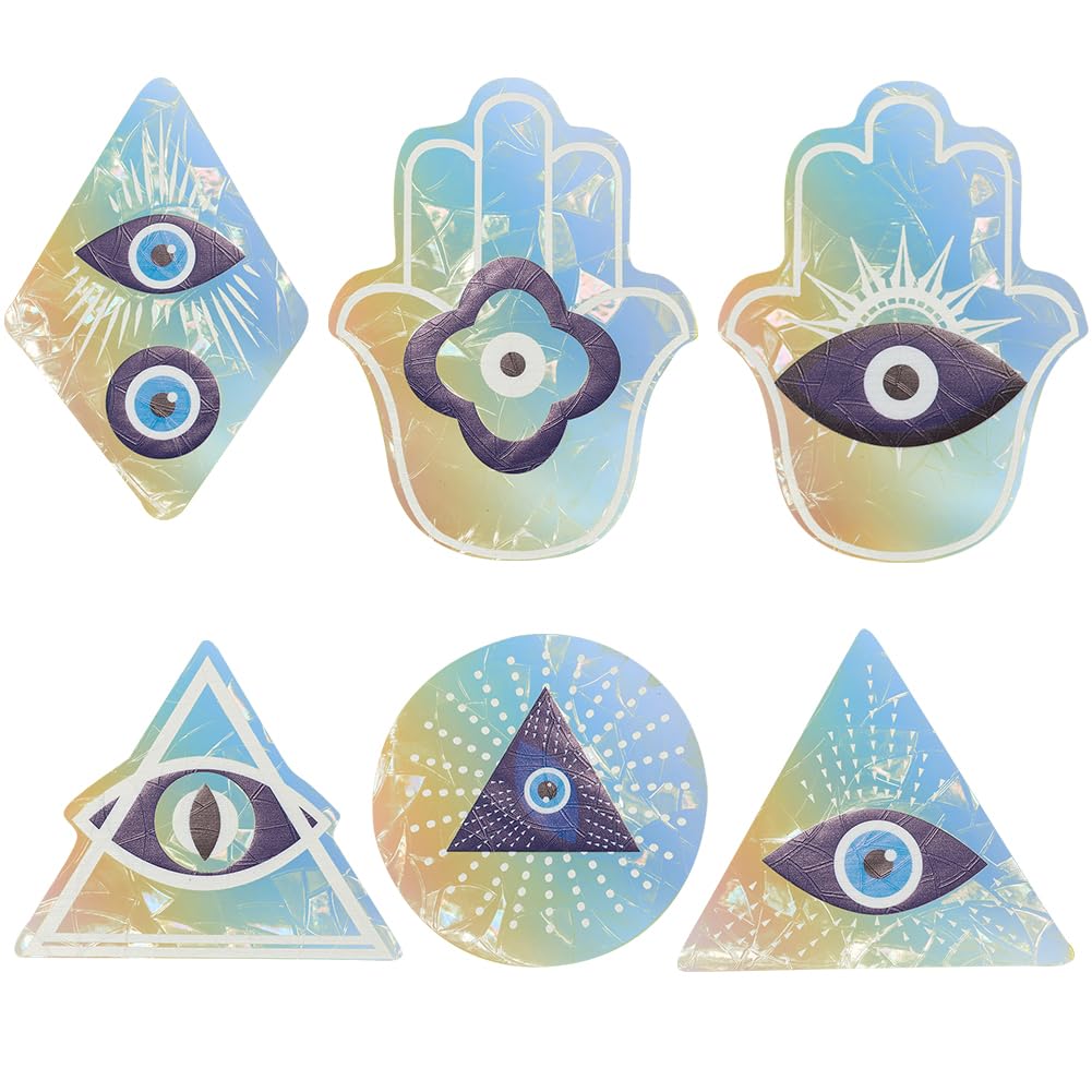 GORGECRAFT 6Pcs PVC Window Clings Blue Evil Eye Window Decals Static Hasma Hand Anti-Collision Transparent Glass Alert Rainbow Window Suncatcher Stickers to Save Birds from Window Collisions