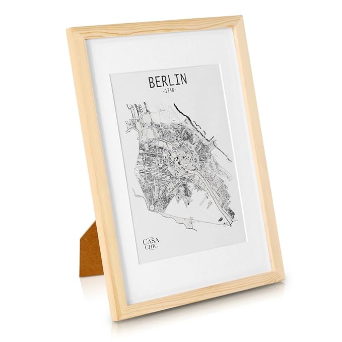 Classic by Casa Chic - Echtholz Bilderrahmen A3 - Holz Natur - mit DIN A4 Passepartout - Plexiglas - Rahmenbreite 2cm