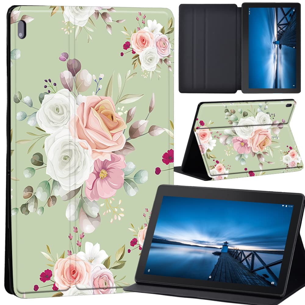 Cartoon Case for Lenovo Tab M10 TB-X605F/ TB-X605L/ TB-X505F/ TB-X505L - Leather Tri-Fold Stand Cover Case for Lenovo Tab M10 10.1-Inch Tablet (flower023)