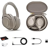 Sony WH-1000XM4 Wireless Noise Canceling Overhead Headphones with Mic for Phone-Call, Voice Control, Silver, with USB Wall Ad