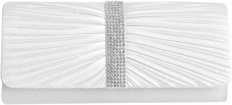 Padoora Womens Elegant Pleated Satin Rhinestone Fashion Clutch Handbags Evening Bag