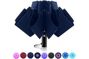 Trenovo Travel Inverted Umbrella - 10 Ribs Automatic Folding Reverse Umbrella, Upside Down Reflective Umbrella, Compact Windproof Umbrella with Double Vented Canopy for Women Men