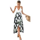 Blooming Jelly Women's Halter Neck Deep V Asymmetrical Floral Dress