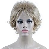 Aimole Short Curly Synthetic Wigs Full Capless Hair Women's Thick Wig for Everyday (15BT613 Blonde Mix)