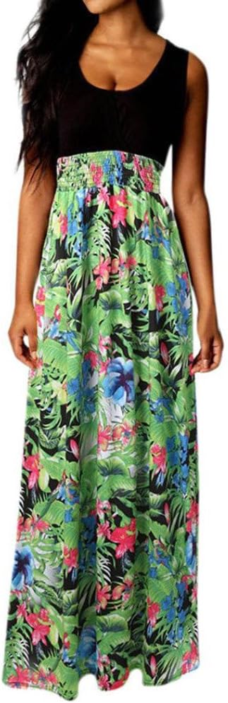 Yusealia Women Dresses Women's Summer Floral Print Long Sleeveless V-Neck Cocktail Dress