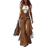 LBHGRMF Women’s Faux Suede Fringe Jumpsuit, Wide-Leg Western Style Overalls with Adjustable Straps