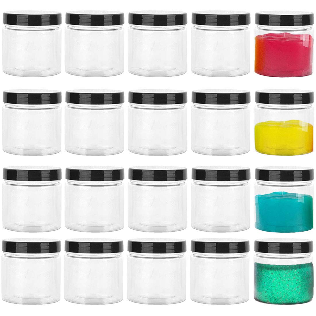 20 Pack 4oz Clear Plastic Jars with Lids,Pot Jars Leak Proof Cosmetic Container Plastic Round Slime Containers for Storage Liquid,Cosmetics,Lotion,Slime,Cream,Paint Jewelry,spices and Food Storage