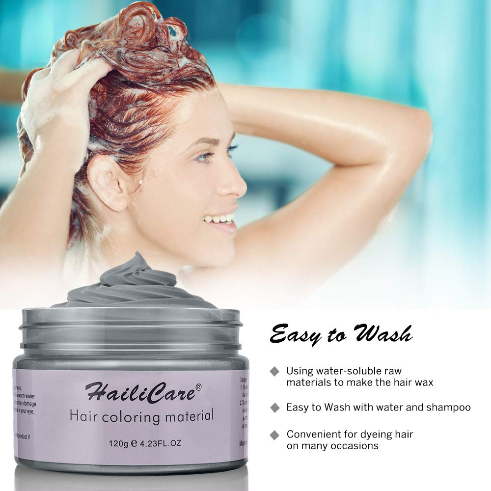 Silver Gray Temporary Hair Dye Wax 4.23 oz, HailiCare Instant Colored Hair Color Wax, Natural Hair Pomades Hairstyle Cream Coloring Clay for Men and Women Party, Festival, Cosplay & Halloween: Beauty
