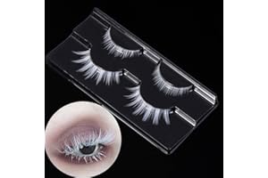 outopen White False Eyelashes Halloween White Eye lashes Extension Tools Anime Cosplay Makeup Natural Looking Masquerade Party Eyelashes (A01-White 2 Pairs(Upper&Bottom))
