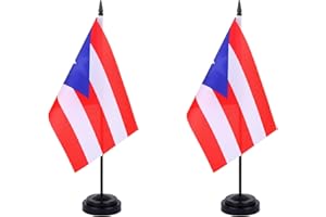 JBSJBS Puerto Rico Desk Flag 12" Solid Pole Deluxe Set Puerto Rican Flags Banner Mini Small Puerto Rico Office Table Flags with Black Stand Base Desktop Decorations(2Pack)
