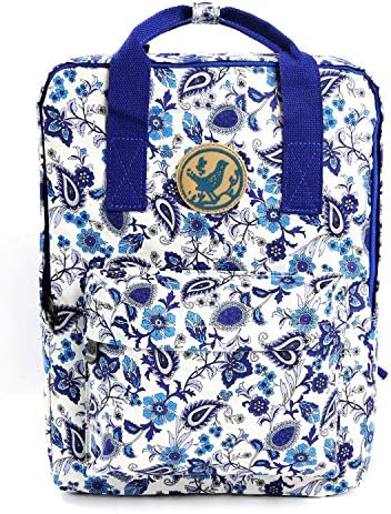 Micoop Waterproof Floral Backpack Handbag Travel School Bag for Girls and Women (White/Navy Floral L)