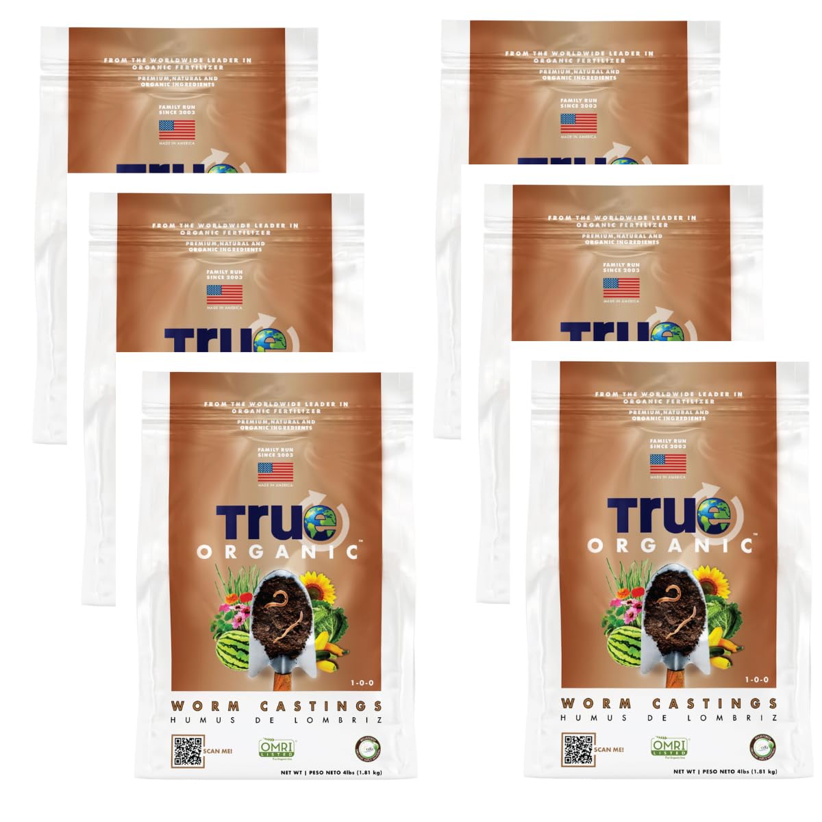 True Organic Worm Castings – Natural Fertilizer for Enhanced Soil Health, Root Growth, and Bountiful Yields - 4lbs- Case of 6 Image