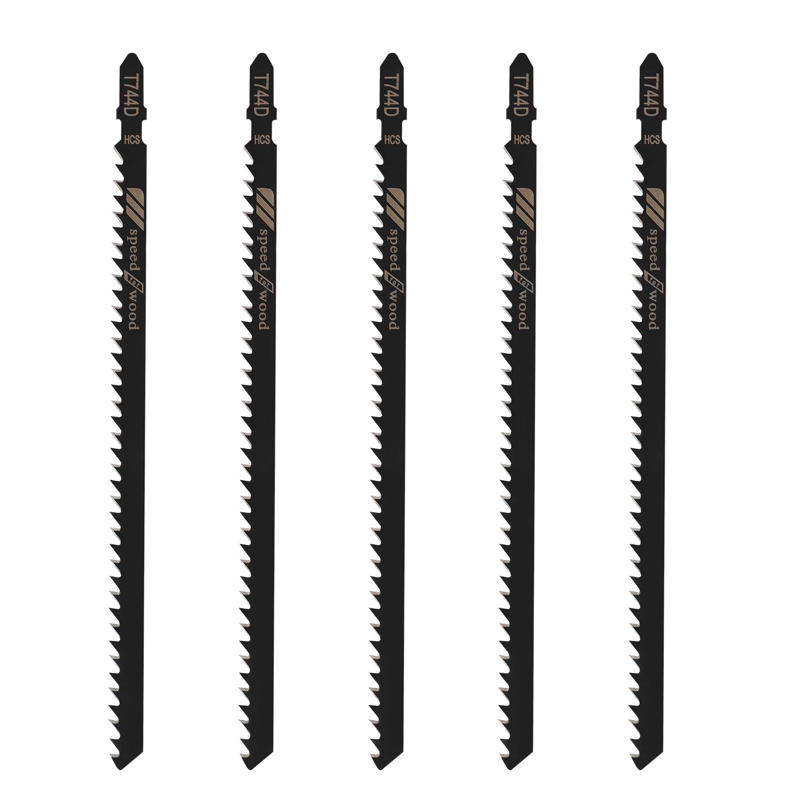 Photo 1 of T-Shank Jigsaw Blades for Wood Contractor Assorted 7Inch Jig Saw Blades Set 5Pcs T744D T Shank Jig Saw Blades for Quick Cutting Wood, Hardwood, Plywood, Plastic, Metal, Black