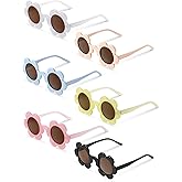 Kanayu 6 Pairs 5.71 Inch Adults Flower Sunglasses Summer Round UV Protection Flower Glasses Colorful Eyewear for Women Men
