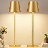 Gold Cordless Rechargeable Table Lamp, 2 Pack Portable Desk Lamp with 5000mAh Battery, Touch Control Stepless Dimming, Wireless Night Light for Dining, Outdoor Camping, Coffee Shop, Waterproof Design