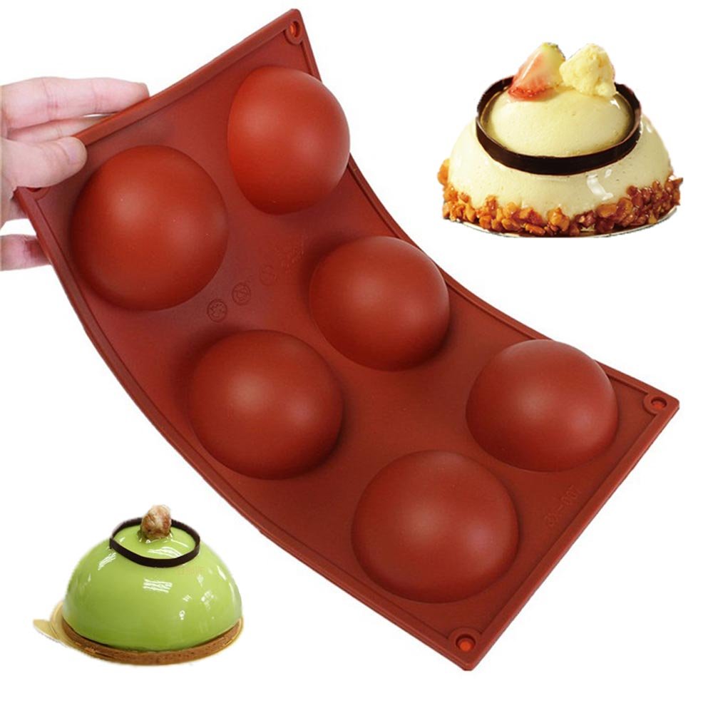WADY 6 Large Half-Spheres Flat Silicone Non-Slip Heavy Duty Cake Baking Mould