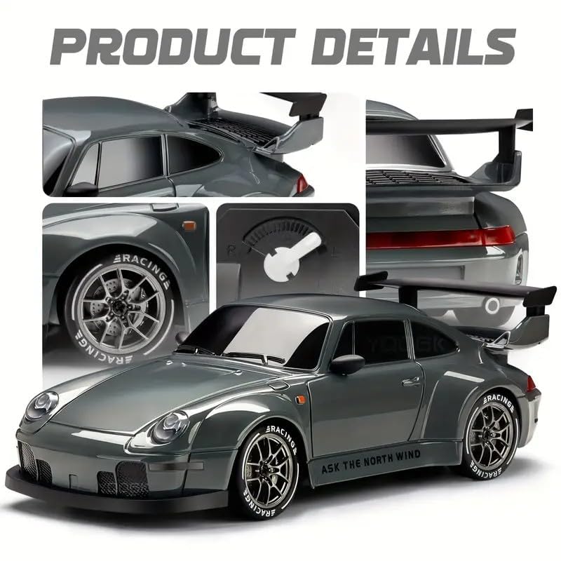 ORCHID M® Ultimate 1:24 Scale RC Drift Car Rechargeable,4WD with Lights, Tires and Obstacle Tool for Young/kid/Adults,Customizable Drift Course High-Speed Remote-Control Racing Car (Dark Grey)