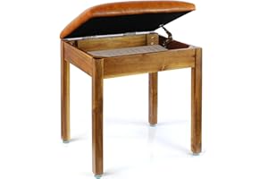 ENKEZI Piano Bench with Storage, Solid Wood Keyboard Bench, Piano Bookcase Stool, Vanity Stool, Velvet Makeup Stool, Small Ottoman Stool with Storage (Brown)