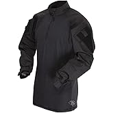 Tru-Spec T.R.U. 1/4 Zip Combat Shirt, Men's Tactical Long Sleeves - 65/35 Polyester Cotton Rip-Stop Fabric, Black - X-Large