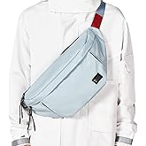 Large Crossbody Fanny Pack for Women Men,Water Resistant Waist Bag Pack with Adjustable Strap & 5-Zipper Pockets,Light Blue