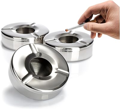 com-four® Stainless Steel Wind Ashtray with Removable Lid - Ø 11 cm
