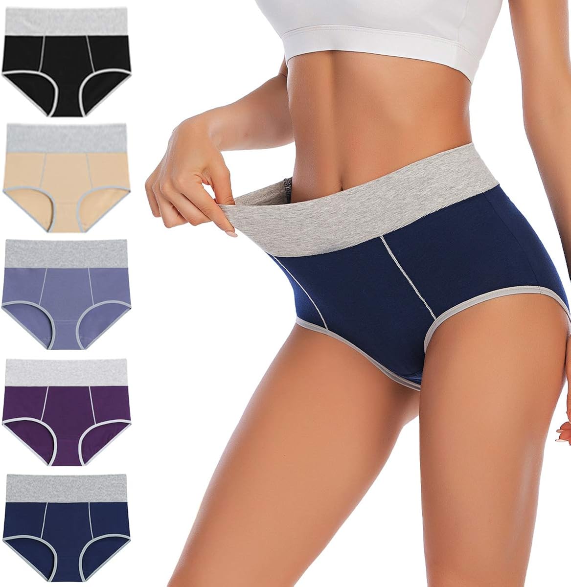 ANNYISON Mutandine Donna A Vita Alta In Cotone – Confezione Multipla Slip Morbidi E Contenitivi, Taglie Dalla S Alla 5XL