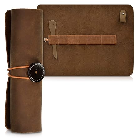kalibri Federmappe Stifterolle aus Leder - Echtleder Federmäppchen Mäppchen für Stifte Pinsel Kabel - Vintage Rolle Stifthalt