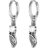 HZMAN Silver Stainless Steel Earrings for Women Leaf Dangle Earrings with CZ