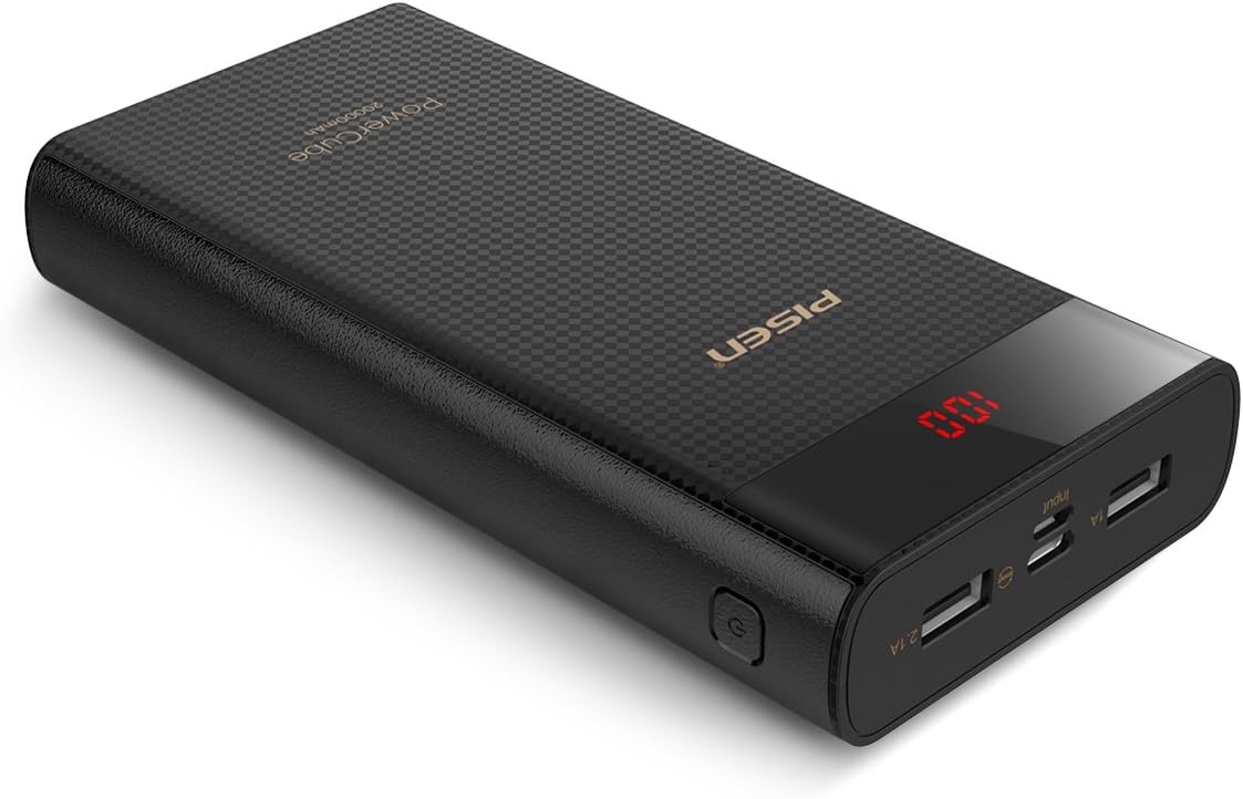PISEN 20000mAh Portable Charger, USB C & Micro USB Input Power Bank, 2 USB Output Fast Charge Compatible for iPhone, iPad, Samsung Galaxy and More (Black)